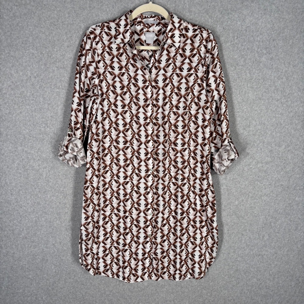 NEW‎ $119 Chicos No Iron Maxi Tunic Shirt Small Linen Cover Up Resort Cruise